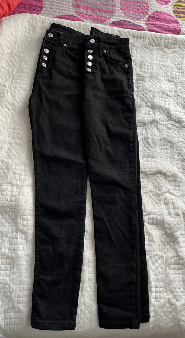 Düğmeli Siyah Denim Kot Pantolon - Görsel 4