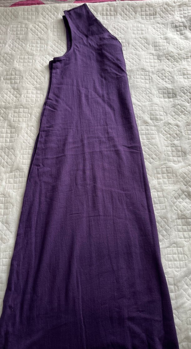 Mor Uzun Hamile Keten Elbise - Görsel 2