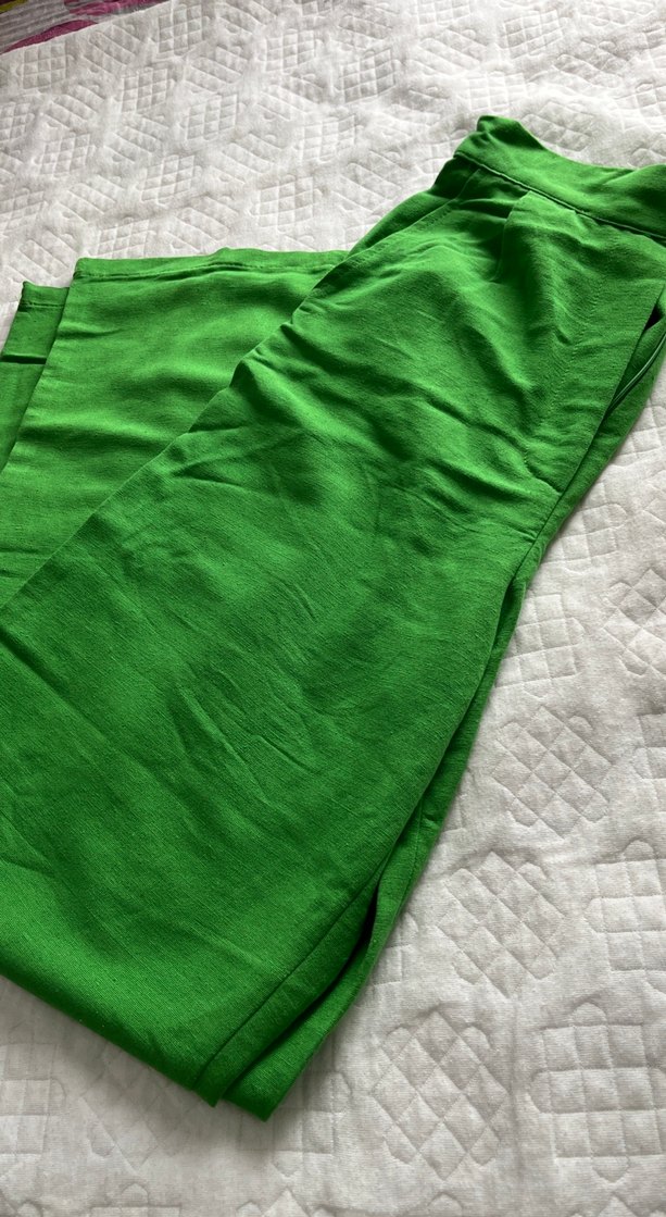 Yeşil Kadın Midi keten Pantolon - Görsel 4