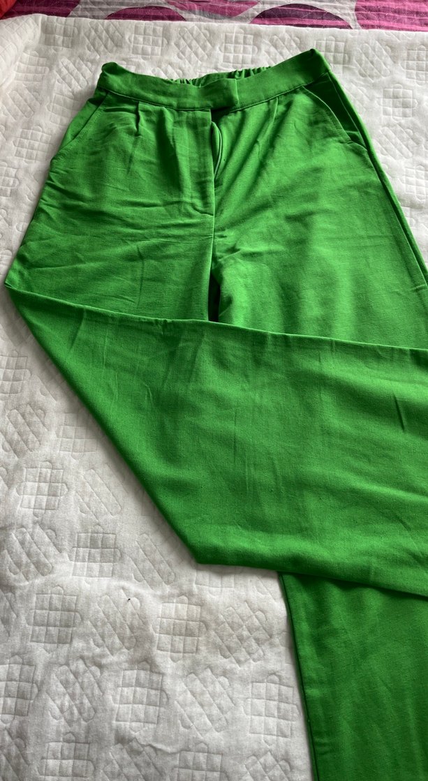 Yeşil Kadın Midi keten Pantolon - Görsel 2