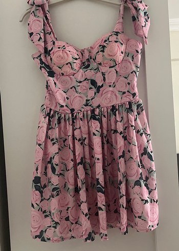 Pembe Çiçekli Vintage Mini Elbise