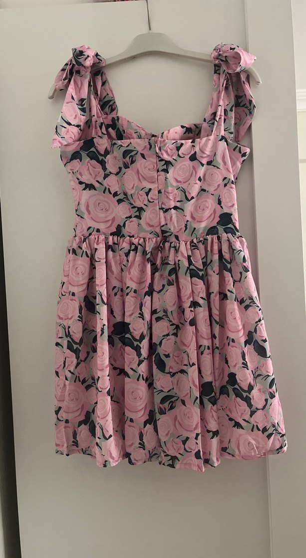 Pembe Çiçekli Vintage Mini Elbise - Görsel 4