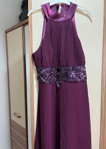 Mor Uzun Abiye Elbise Nakış Detaylı vintage