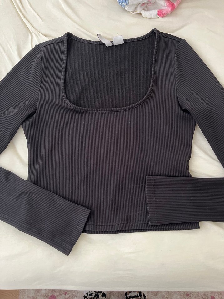 Siyah Uzun Kollu Dar Kesim Bluz - Görsel 3