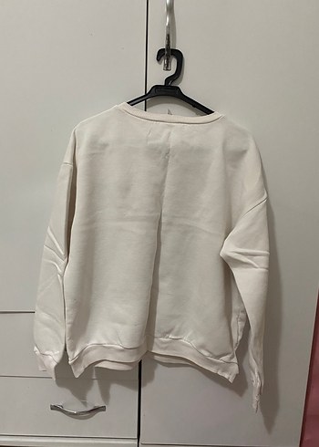 Beyaz Baskılı Pamuklu Kadın Sweatshirt - Görsel 3