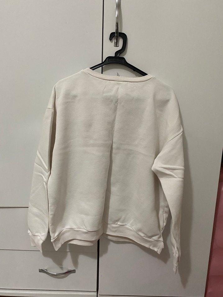 Beyaz Baskılı Pamuklu Kadın Sweatshirt - Görsel 3