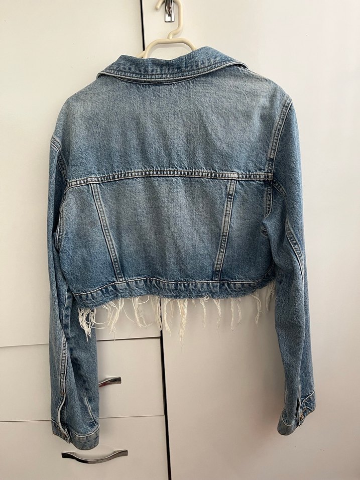 Düğmeli Salaş Kadın Kot Ceket - Görsel 3