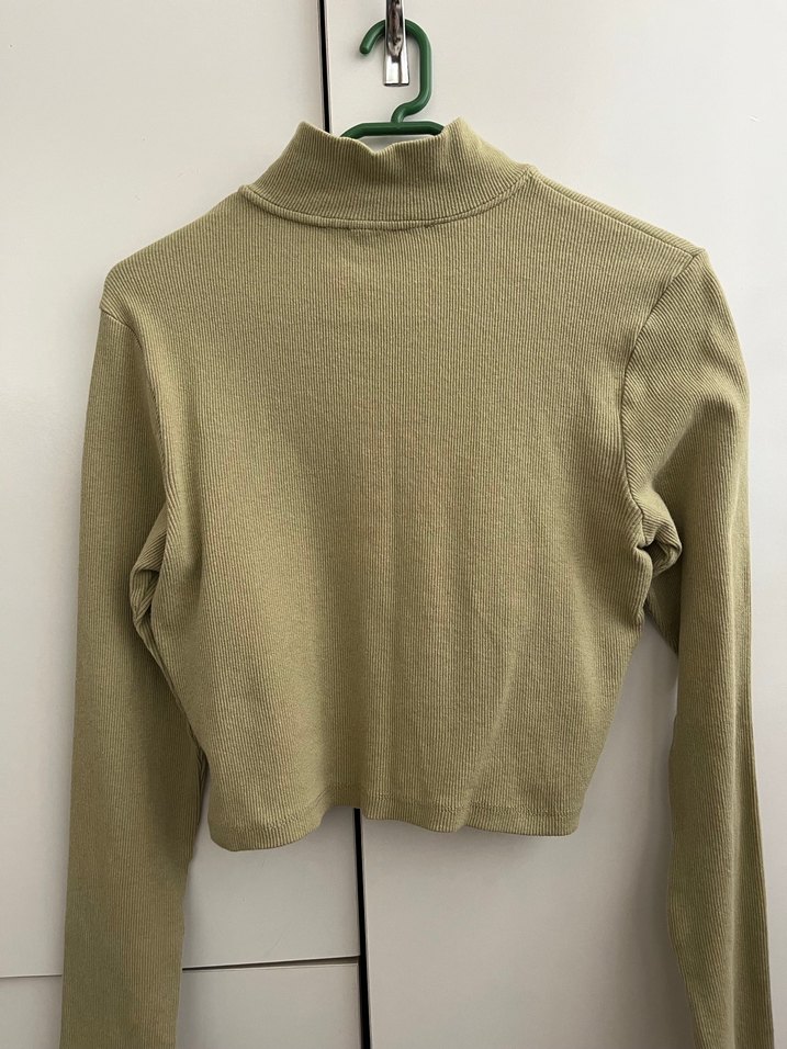 Bej Fermuarlı Yüksek Yakalı Kadın Kazak - Görsel 5