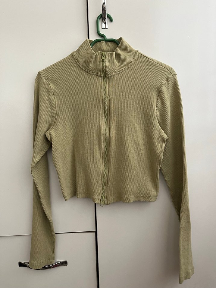 Bej Fermuarlı Yüksek Yakalı Kadın Kazak - Görsel 2