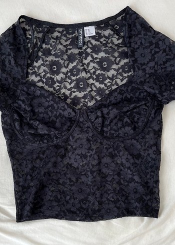 H&M Dantel Detaylı Siyah Goth Bluz