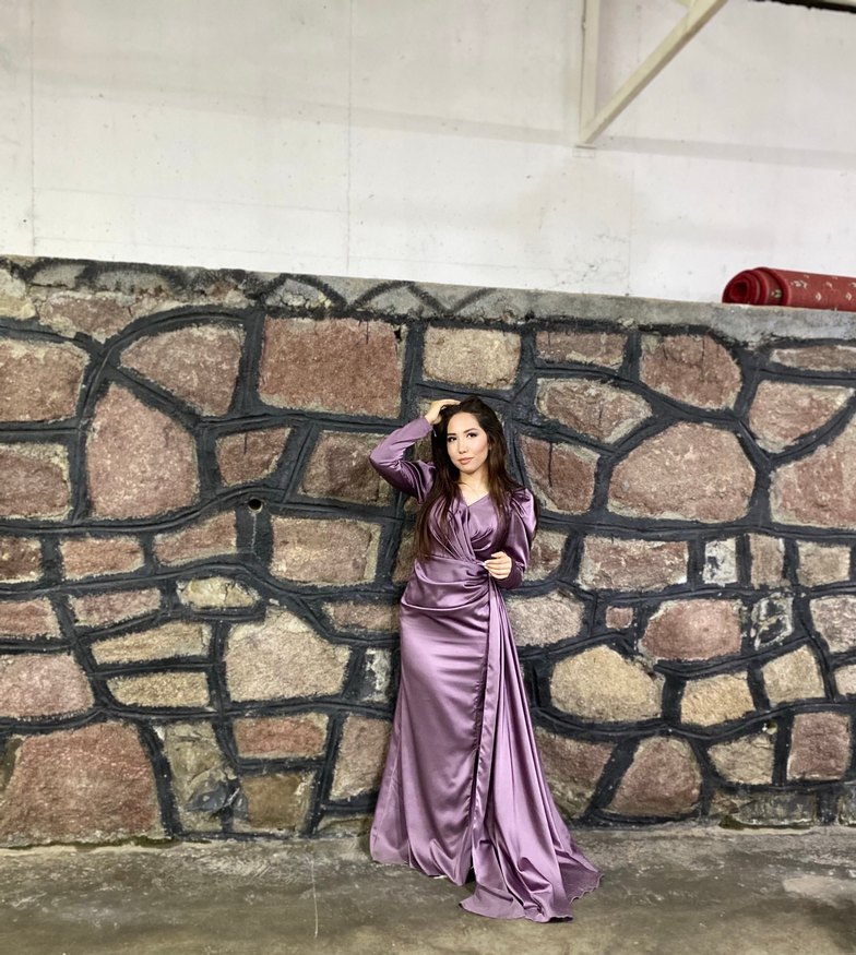 Uzun Kollu Mor Gotik Kadın Abiye - Görsel 2