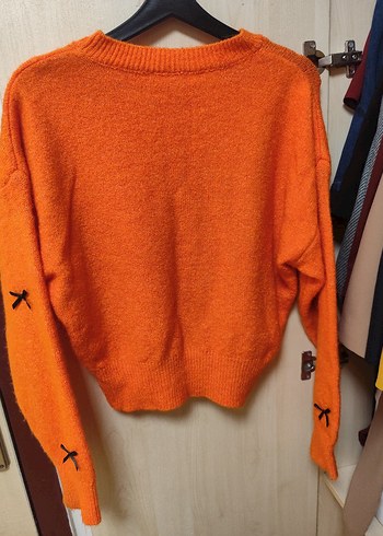 Nakışlı Turuncu Kadın Örgü Kazak - Görsel 4