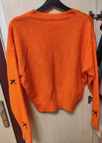 Nakışlı Turuncu Kadın Örgü Kazak - Görsel 3