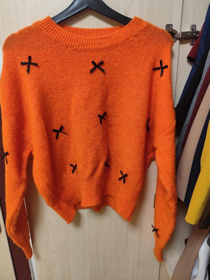 Nakışlı Turuncu Kadın Örgü Kazak - Görsel 2