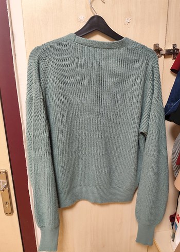 Düğmeli su yeşili Örgü Kadın Hırka - Görsel 3