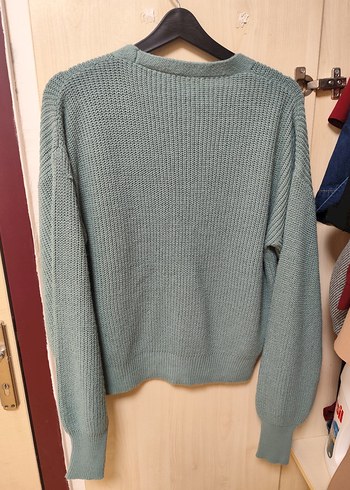 Düğmeli su yeşili Örgü Kadın Hırka - Görsel 4