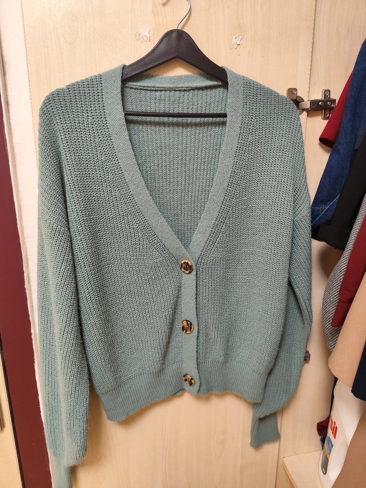 Düğmeli su yeşili Örgü Kadın Hırka - Görsel 2