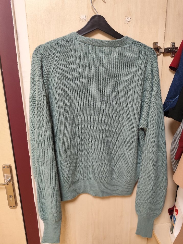 Düğmeli su yeşili Örgü Kadın Hırka - Görsel 3