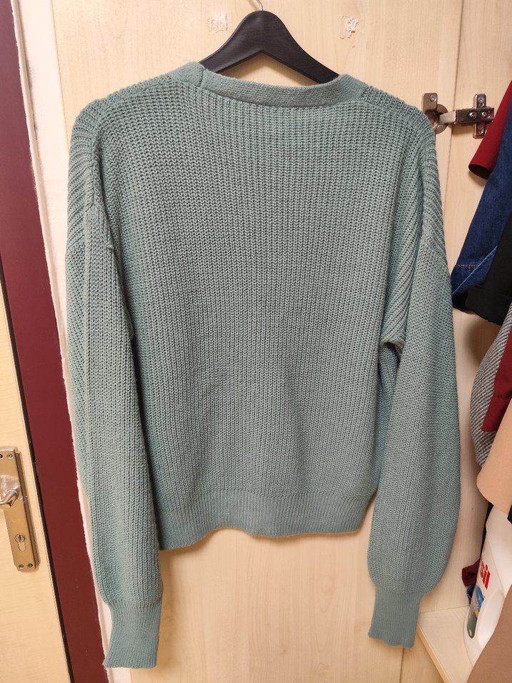 Düğmeli su yeşili Örgü Kadın Hırka - Görsel 4