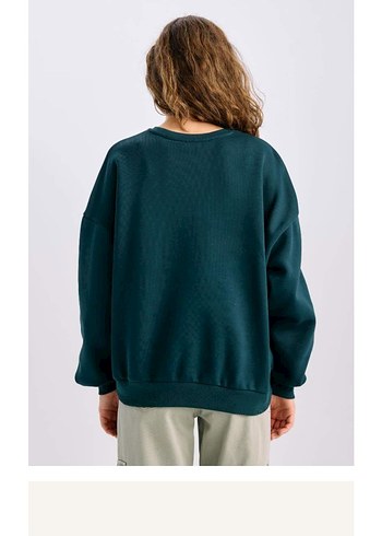 Kadın Koyu Yeşil Baskılı Sweatshirt - Görsel 2