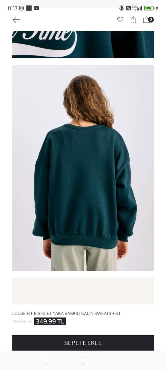 Kadın Koyu Yeşil Baskılı Sweatshirt - Görsel 2