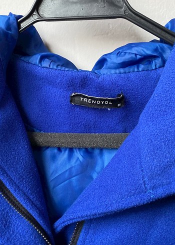 Gri Mavi Blok Renkli Fermuarlı Midi Kaban - Görsel 2