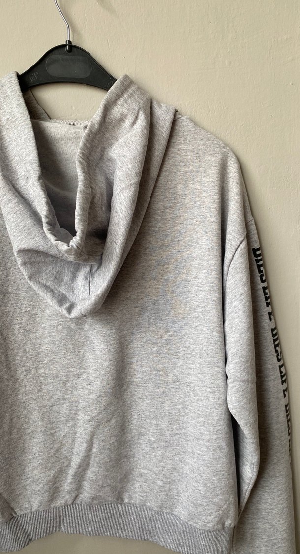 Gri Kapüşonlu Oversize Sweatshirt - Görsel 3