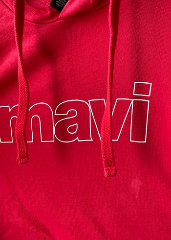 Kırmızı Kapüşonlu Mavi Baskılı Sweatshirt - Görsel 5