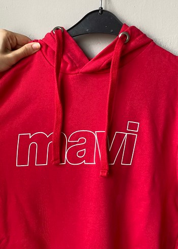 Kırmızı Kapüşonlu Mavi Baskılı Sweatshirt - Görsel 2