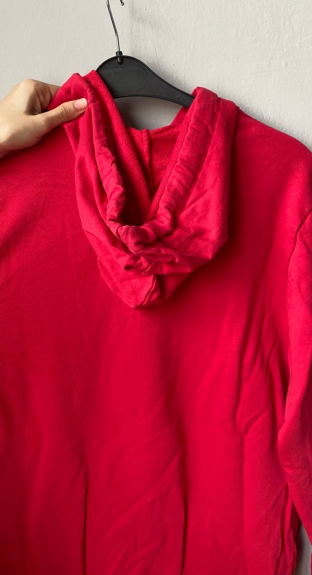 Kırmızı Kapüşonlu Mavi Baskılı Sweatshirt - Görsel 4