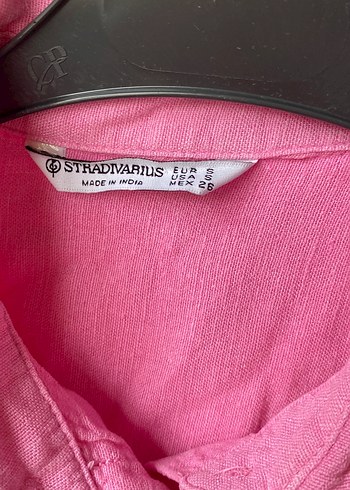 Pembe Keten Düğmeli Kadın Gömlek - Görsel 3