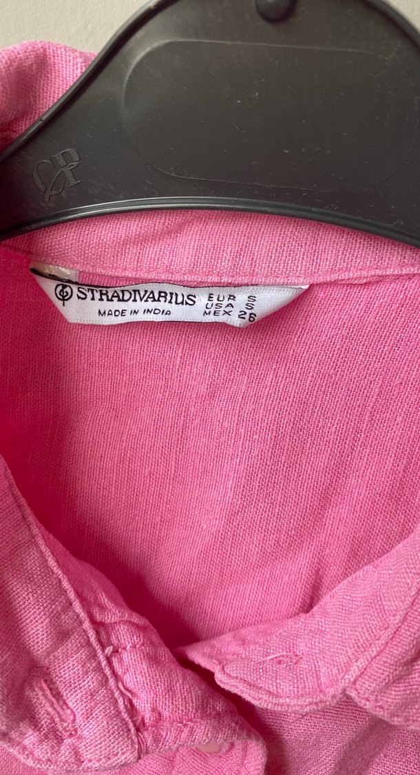 Pembe Keten Düğmeli Kadın Gömlek - Görsel 3