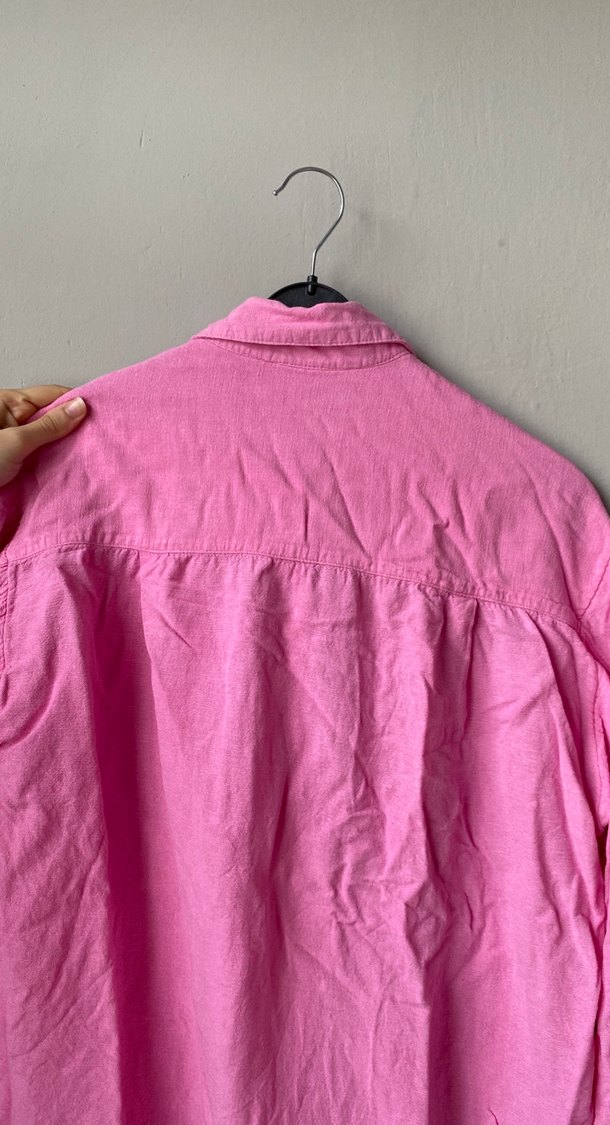 Pembe Keten Düğmeli Kadın Gömlek - Görsel 5