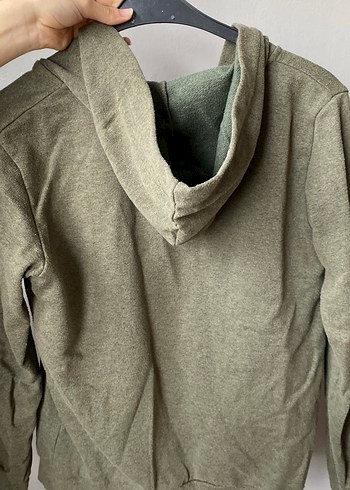 Hafif Haki Kapüşonlu Fermuarlı Hırka - Görsel 3