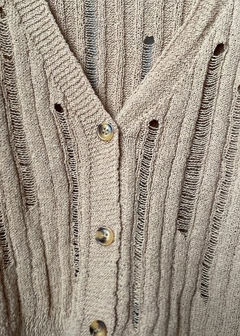 Bej V Yaka Örgü Kadın Hırka - Görsel 2