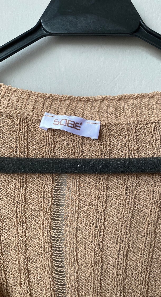 Bej V Yaka Örgü Kadın Hırka - Görsel 3