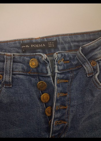 Düğmeli Gri Baskılı Kadın Denim Pantolonüçlü alım - Görsel 7