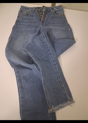 Düğmeli Gri Baskılı Kadın Denim Pantolonüçlü alım - Görsel 6