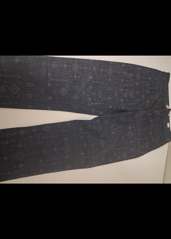 Düğmeli Gri Baskılı Kadın Denim Pantolonüçlü alım - Görsel 5