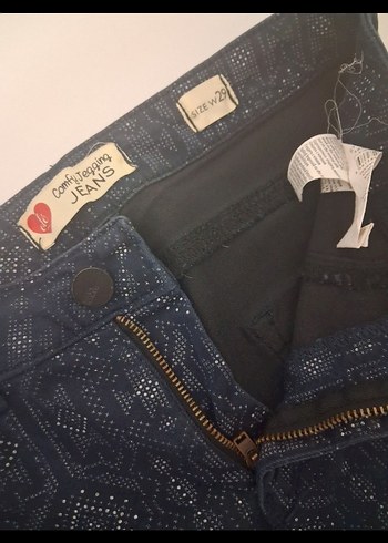 Düğmeli Gri Baskılı Kadın Denim Pantolonüçlü alım - Görsel 4