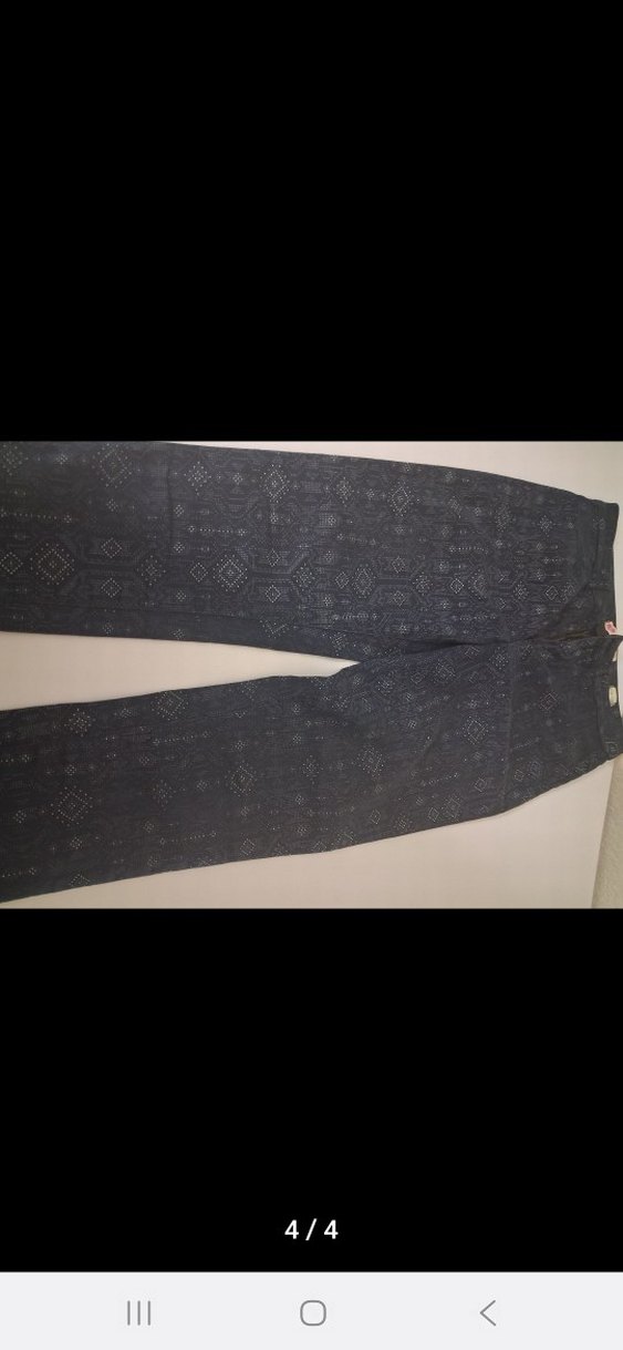 Düğmeli Gri Baskılı Kadın Denim Pantolonüçlü alım - Görsel 5