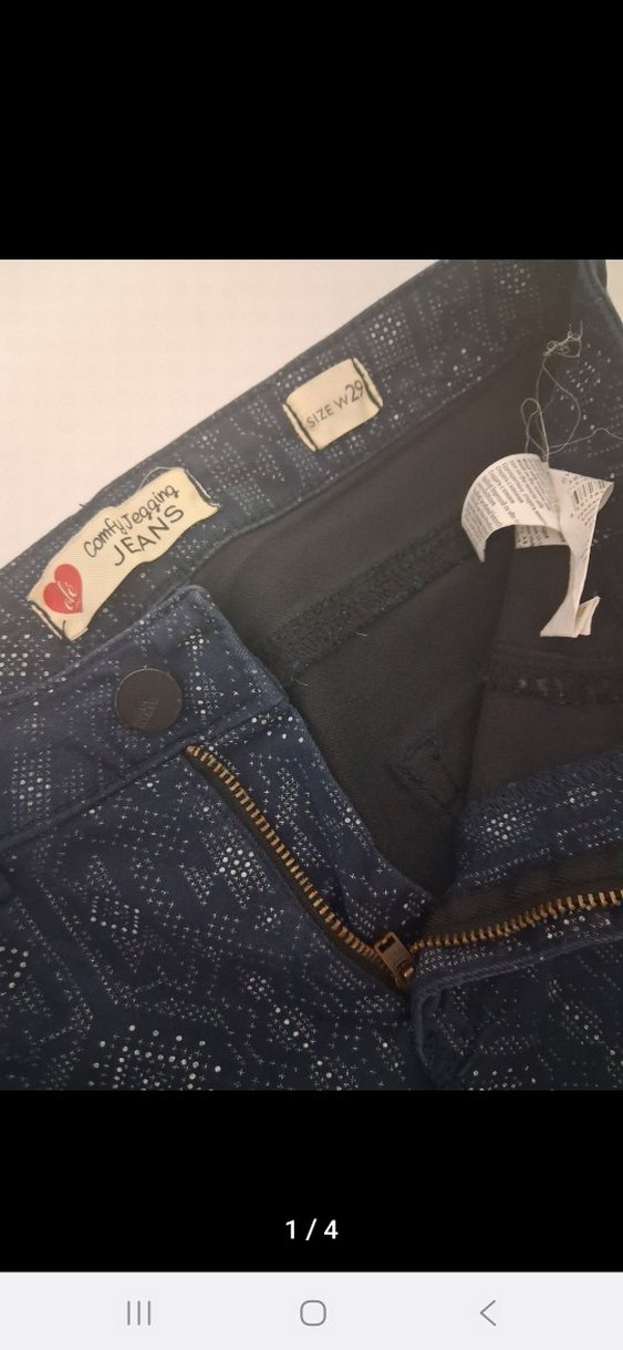 Düğmeli Gri Baskılı Kadın Denim Pantolonüçlü alım - Görsel 4