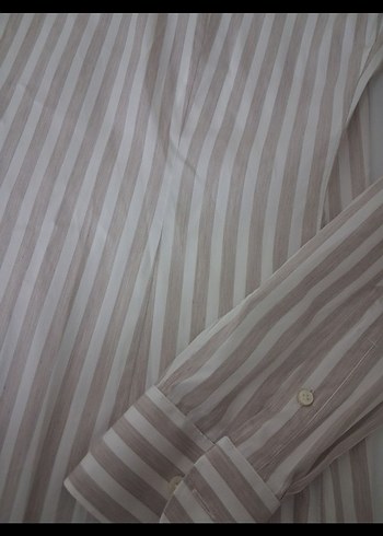 Erkek Bej Çizgili uzun Kollu Pamuklu Gömlek - Görsel 2