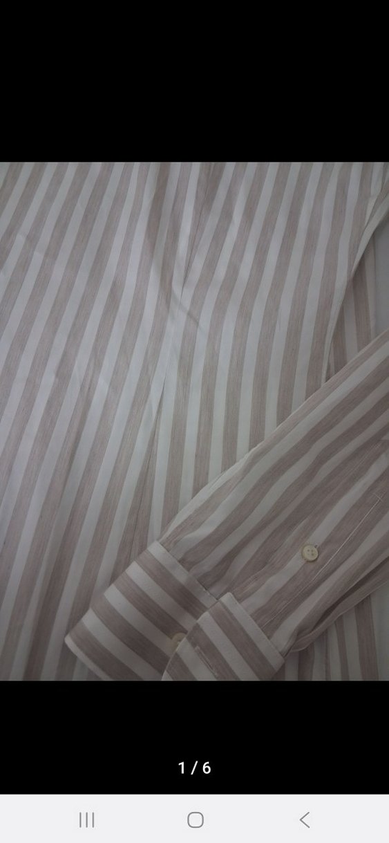 Erkek Bej Çizgili uzun Kollu Pamuklu Gömlek - Görsel 2