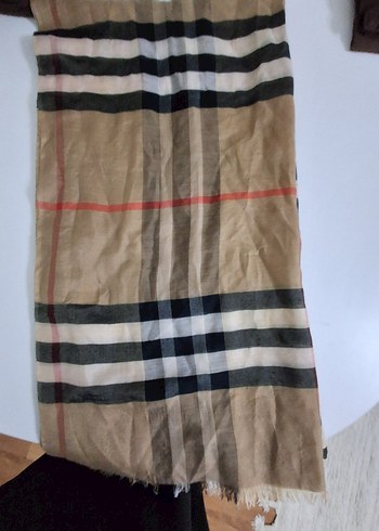 Bej ve Gri Keten Burberry Şal - Görsel 3