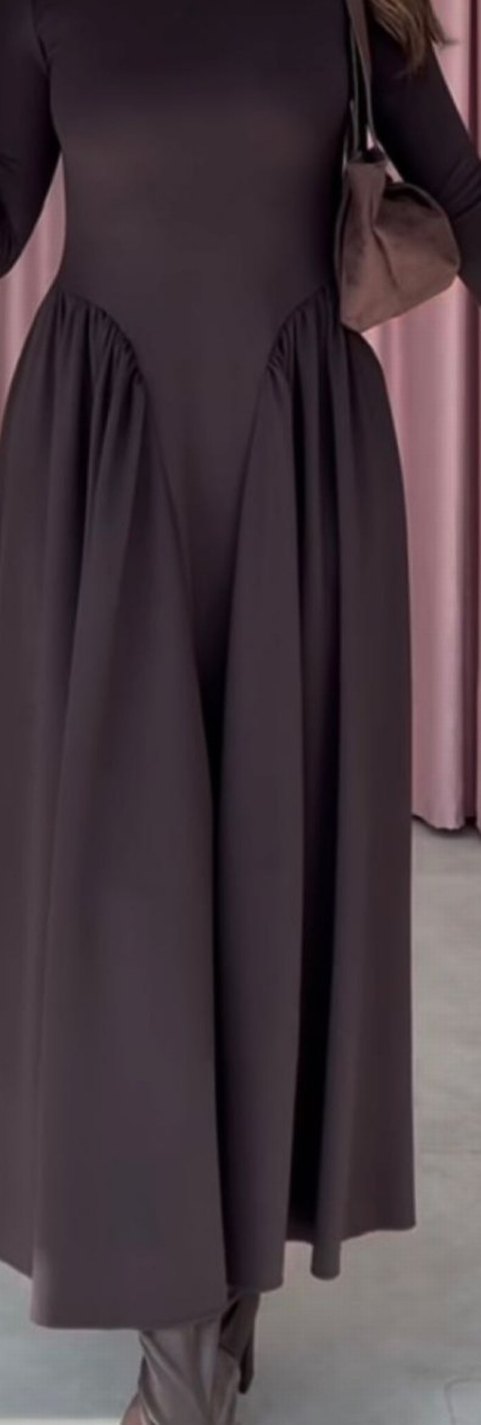 Kahverengi Uzun Kol Drapeli Elbise1000tl - Görsel 2