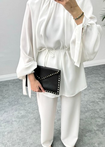 Henza Beyaz şık 1 beden pantalonlu takım - Görsel 3