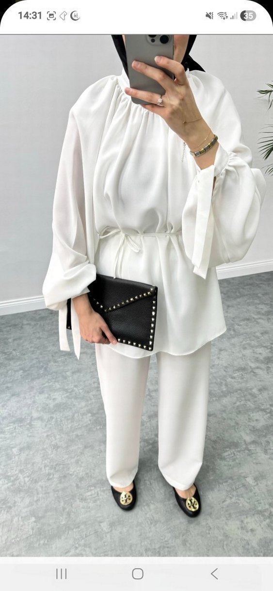 Henza Beyaz şık 1 beden pantalonlu takım - Görsel 3