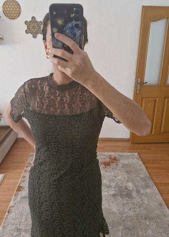 Adil Işık Haki yeşil dantel Detaylı Midi Elbise - Görsel 4