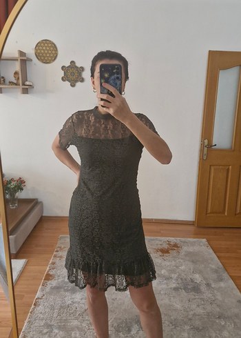 Adil Işık Haki yeşil dantel Detaylı Midi Elbise - Görsel 2